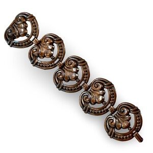 Ornate Art Nouveau Bronze Link Cuff Bracelet in Beautiful Copper Shade